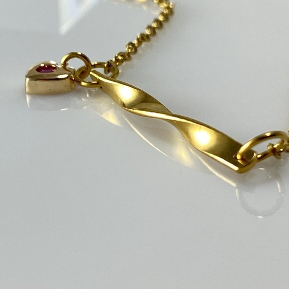 Gold Plated Stainless Steel Twisted Bar and Heart Necklace - Picture 5 of 7